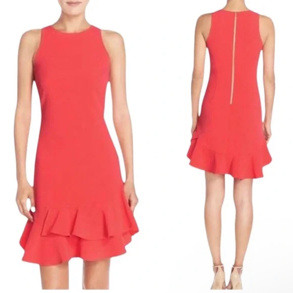 Chelsea28 Tiered Ruffle Hem Sheath Dress in Coral Spice -  size 6